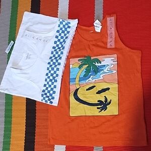 Old Navy Orange Kids Tank Top with Beach Graphic